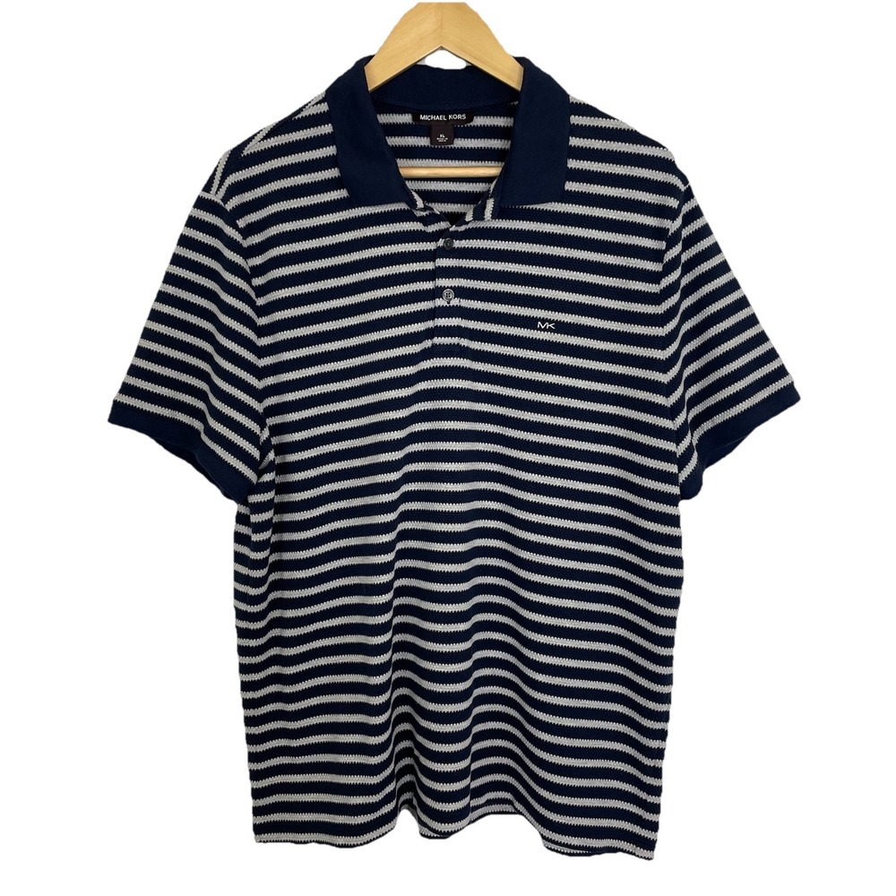 Michael Kors Polo Shirt Mens Extra Large XL Striped Textured Waffle Knit